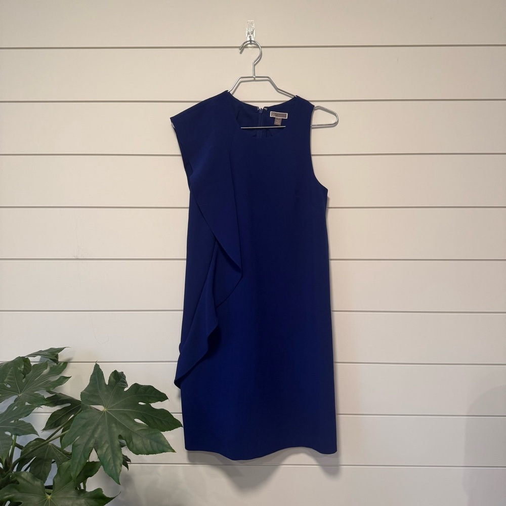 Chelsea28 Cobalt Blue Ruffle One Side Mini Shift Dress Classic Flattering 0